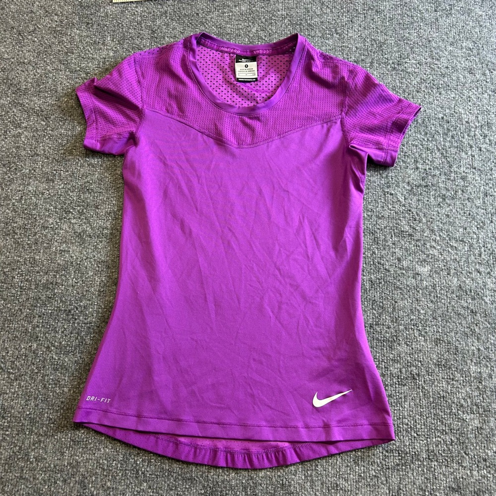 Nike Shirt Womens Size S Purple Dri-Fit Mesh Panel Slim Fit Athletic Performance